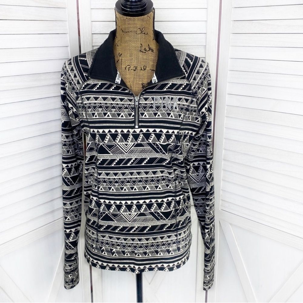 Pink by Victoria’s‎ Secret Aztec Quarter Zip Pullover Shirt Black Cream Small
